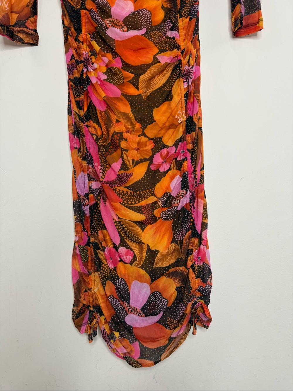 Farm Rio x Anthropologie Long Sleeve Ruched Midi Dress Size S Floral Print NWT - Picture 5 of 15